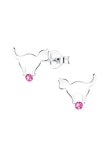 Alexander York Ohrstecker KATZE mit Kristall in 925 Sterling Silber, 2-tlg. in pink