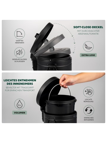 eluno Kosmetikeimer VINTAGE, Treteimer 5 Liter Fassungsvermögen aus schwarzem Metall