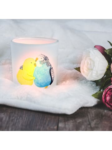 Mr. & Mrs. Panda Glas Windlicht Wellensittich Liebe ohne Spruch in Transparent