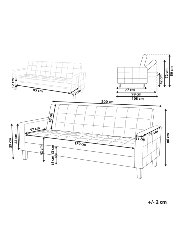 Beliani 3-Sitzer Sofa VEHKOO in Grau/Dunkler Holzfarbton - (W) 200 x (H) 86 x (L) 77 cm