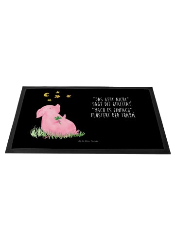 Mr. & Mrs. Panda Bodenvorleger Schwein Glück mit Spruch in Schwarz