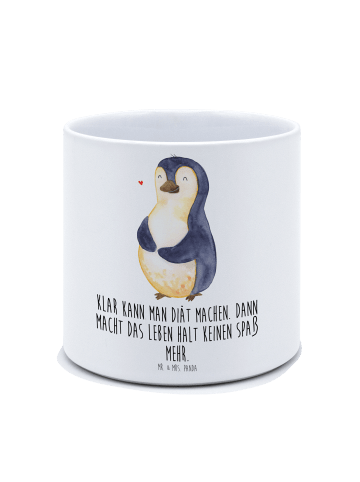 Mr. & Mrs. Panda XL Blumentopf Pinguin Diät mit Spruch in Weiß