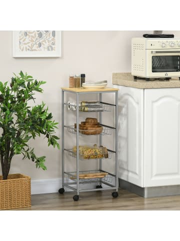 HOMCOM Küchenwagen-L36,5 x B36,5 x H89 cm-Silber