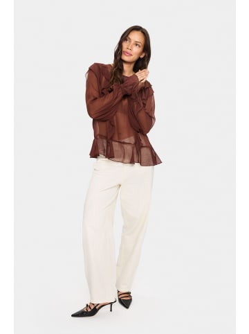 SAINT TROPEZ Langarm-Bluse LabelleSZ Gerade Passform in Chocolate Fondant