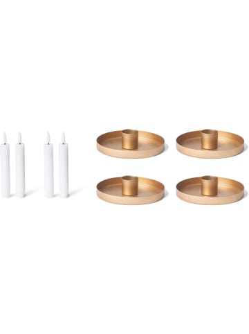 Novaliv 4er-Set Stabkerzenhalter Durchmesser 14cm Dekoschale Gold rund Metall in Gold