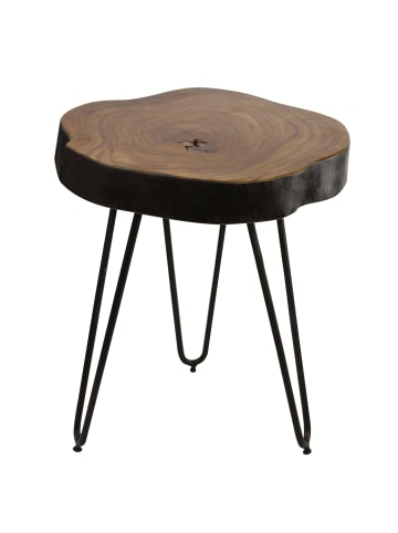 KADIMA DESIGN Beistelltisch Massivholz | Baumstammoptik, Metallbeine, Robust in Braun