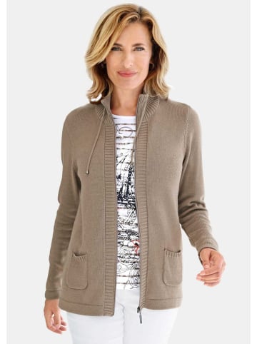 GOLDNER Kurzgröße: Sportliche Strickjacke in taupe