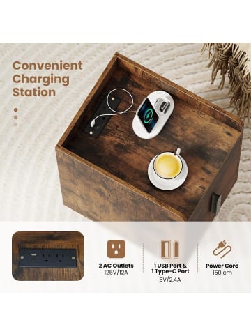 COSTWAY Nachttisch mit Ladestation 40 x 32 x 60cm in Braun