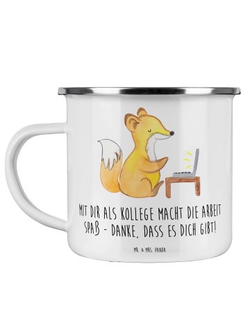 Mr. & Mrs. Panda Becher Emaille Kollege Freude mit Spruch in Weiß