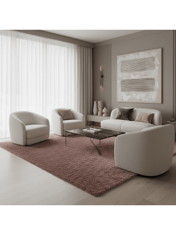 KADIMA DESIGN Teppich Hochflor Shaggy Waschbar Einfarbig SALZACH Strapazierfähig in Rosa