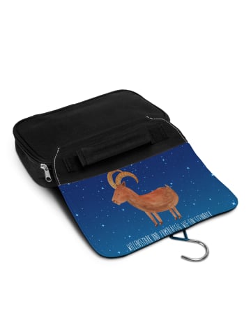 Mr. & Mrs. Panda Waschtasche Sternzeichen Steinbock mit Spruch in Sternenhimmel Blau