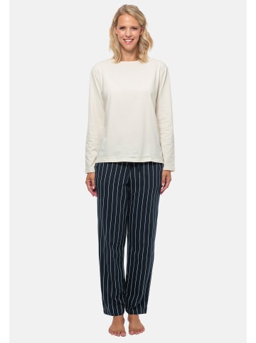 Schiesser Schlafanzug Cotton in Blau gestreift / Creme