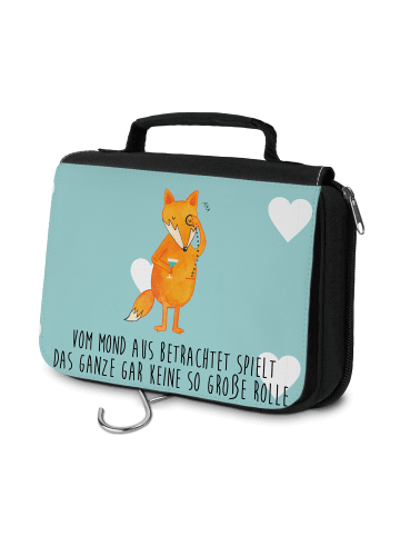 Mr. & Mrs. Panda Kosmetiktasche Fuchs Lord mit Spruch in Türkis Pastell