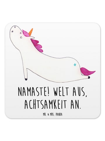 Mr. & Mrs. Panda Tischuntersetzer Einhorn Yoga mit Spruch in Weiß
