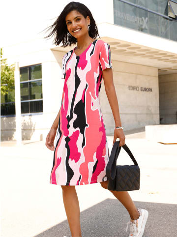 Sieh an! Jersey-Kleid in schwarz-pink-bedruckt