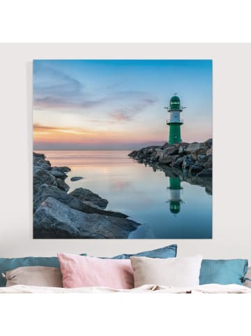 WALLART Leinwandbild - Sunset at the Lighthouse in Blau