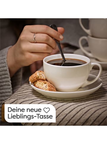 Cosumy 6 Cappuccino-Tassen aus weißer Keramik – mit Untertassen – 180 ml