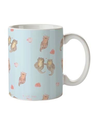 Mr. & Mrs. Panda Tasse Otter Hände halten ohne Spruch in Blau
