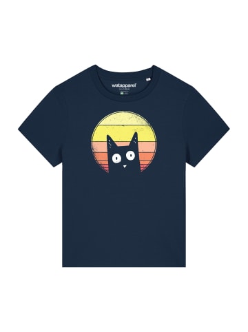 wat? Apparel T-Shirt Sunset Cat in Dunkelblau