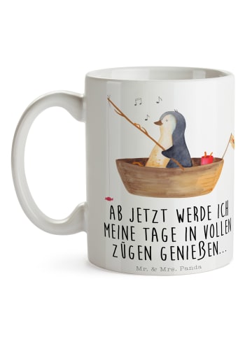 Mr. & Mrs. Panda Tasse Pinguin Angelboot mit Spruch in Weiß
