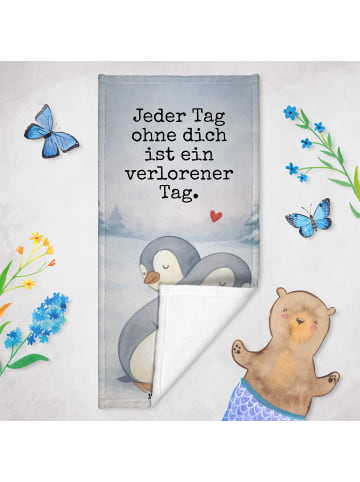 Mr. & Mrs. Panda Duschhandtuch Pinguine Kuscheln Design mit Spruch in Grau Pastell