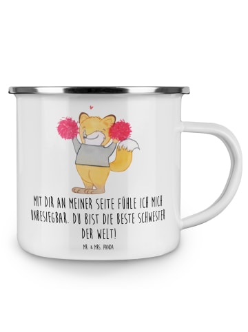 Mr. & Mrs. Panda Emaille Tasse Beste Schwester mit Spruch in Weiß