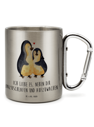 Mr. & Mrs. Panda Edelstahltasse Pinguine Einschlafen mit Spruch in Silber