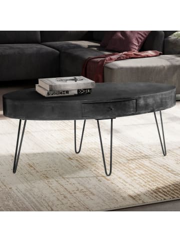 KADIMA DESIGN Couchtisch 100x50x40 cm Mango Massivholz Metall Sofatisch, Design