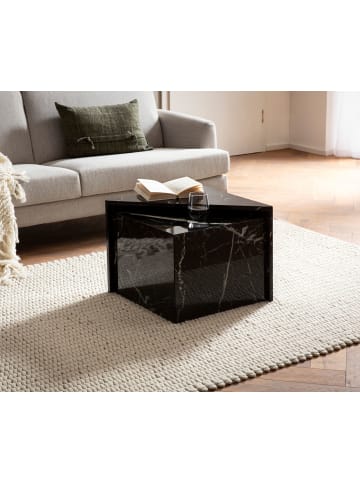 KADIMA DESIGN Couchtisch 2er Set MONOBLOC Hochglanz Sofatisch mit Marmor in Schwarz