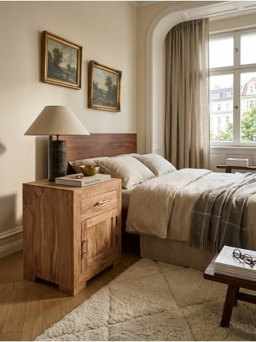 KADIMA DESIGN Nachtschrank aus Massivholz, Landhausstil, 60 cm, Schublade & Tür in Beige