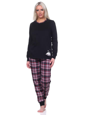 NORMANN Schlafanzug Bündchen Karohose - 75752 in schwarz