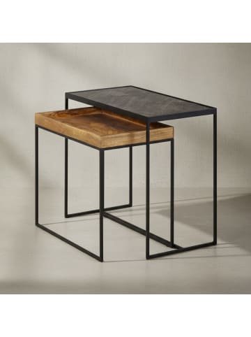 KADIMA DESIGN Wohnzimmertisch 2er Set Massivholz / Stein-Optik Beistelltisch
