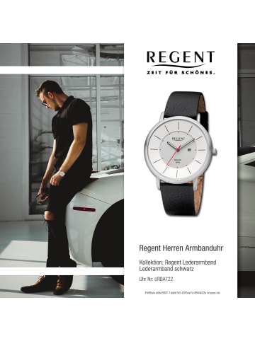 Regent Armbanduhr-Analog schwarz groß (ca. 41mm) Regent Lederarmband