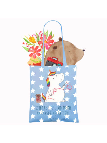 Mr. & Mrs. Panda Tote Bag Einhorn Näherin mit Spruch in Sky Blue