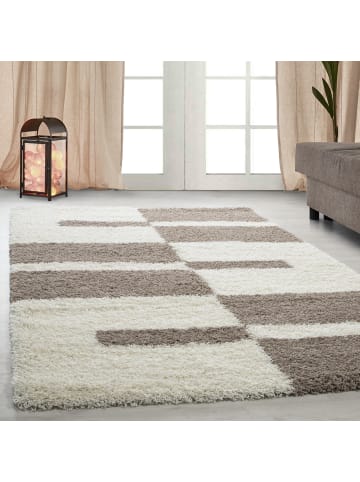 KADIMA DESIGN Teppich Hochflor Shaggy Karo Design Polypropylen Wohnzimmer in Beige