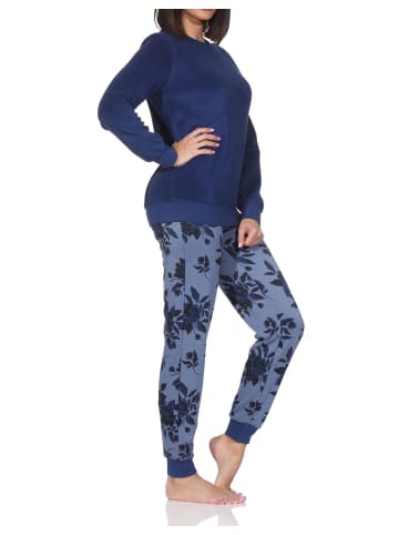 NORMANN Frottee Schlafanzug langarm Bündchen Floral in marine