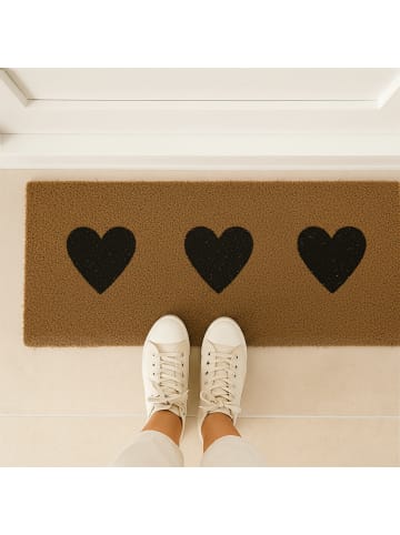 relaxdays Kokosfußmatte "Herzen" in Natur/ Schwarz - 75 x 25 cm