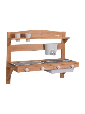 roba Hängende Matschküche für Kinder – teakfarbene Outdoor-Spielküche mit Zubehör