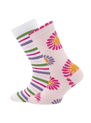 ewers 2er-Set Socken 2er Pack Blumen/Ringel in latte-hellrosa