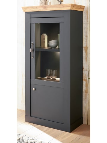 Furn.Design Vitrinenschrank Grau Eiche Wotan, Landhaus 72 x 146 cm, Vitrine mit Soft-Close