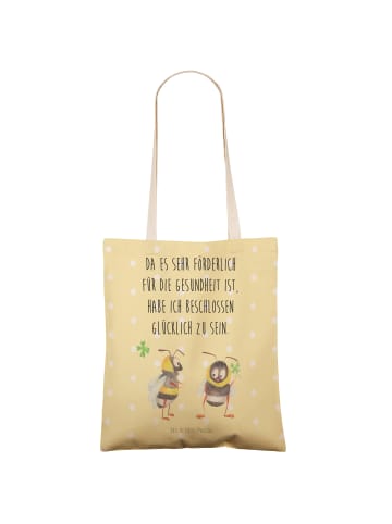 Mr. & Mrs. Panda Strandtasche Hummeln Kleeblatt mit Spruch in Gelb Pastell