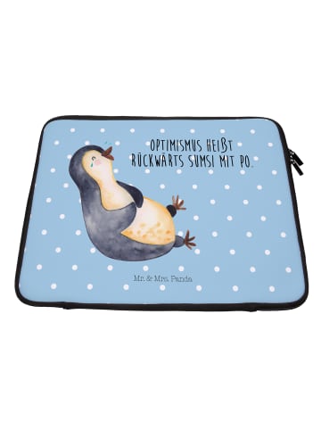 Mr. & Mrs. Panda Laptop Tasche Pinguin Lachen mit Spruch in Blau Pastell
