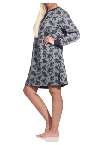 NORMANN Frottee Nachthemd langarm Bündchen - 76273 in dunkelgrau