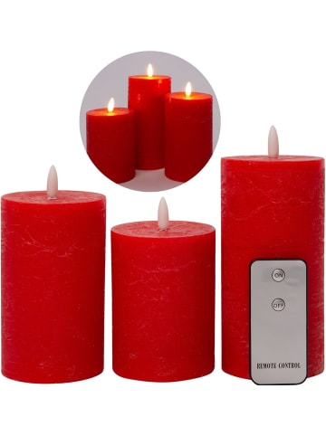 Novaliv 3er Set Led Kerzen 7,5cm ø Kerze flackernde Flamme mit Fernbedingung R in Rot