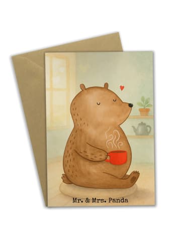 Mr. & Mrs. Panda neujahrskarte Bär Morgenkaffee Design ohne Spruch in Weiß