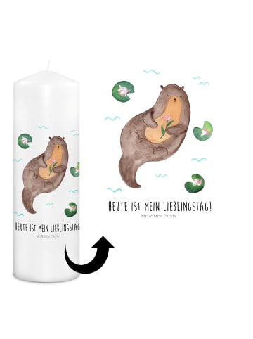 Mr. & Mrs. Panda Weihnachtskerze Otter Seerose mit Spruch in Weiß