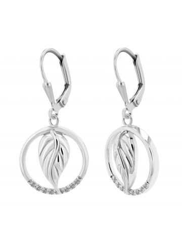 Adeliás Damen Ohrhänger Feder aus 925 Silber mit Zirkonia in silber