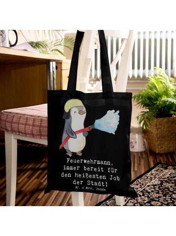 Mr. & Mrs. Panda Einkaufstasche Feuerwehrmann Held mit Spruch in Schwarz