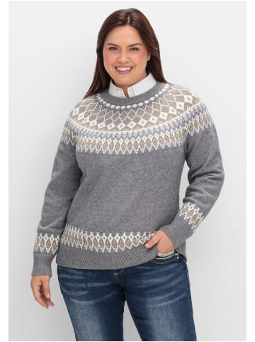 sheego by Joe Browns Jacquardpullover in grau meliert