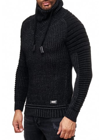 Rusty Neal Stehkragen Grobstrick Biker Pullover mit Hohem Rollkragen in Schwarz